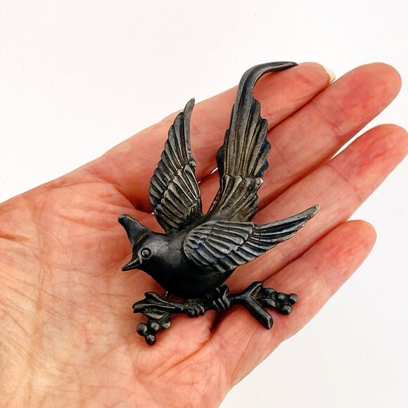 Casa De Prieto Heavy Sterling Silver Bird Brooch Cardinal On Branch Mexico 30 Gr - Picture 2 of 9